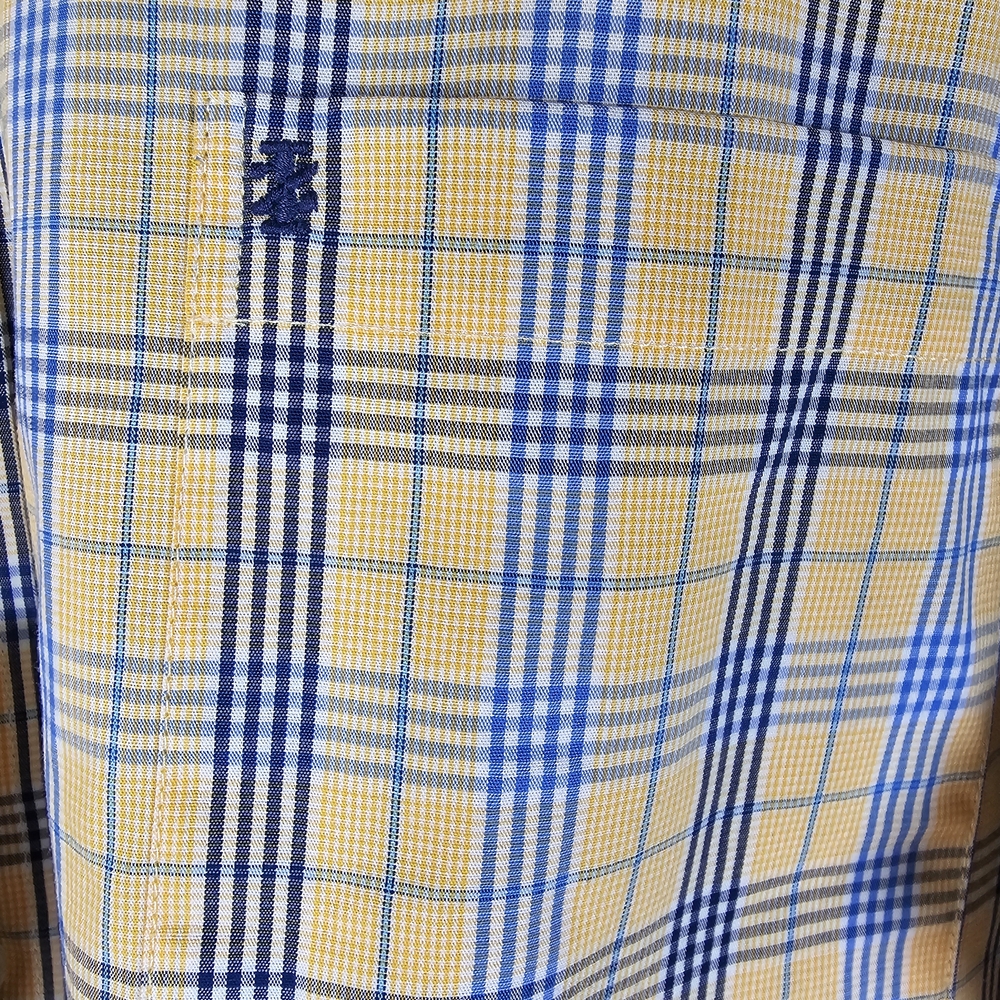 Izod Men's Yellow Multi Plaid Button Down Collar Long Sleeve Sport Shirt Size L - Picture 7 of 15